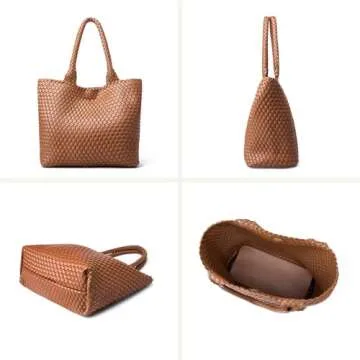 MELOLILA Woven Leather Handbags Large Woven Tote Bag for Women Fashion Woven Purse Vegan Leather Tote