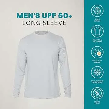 Vapor Apparel Men's Outdoor UPF 50+ Long Sleeve T-Shirt, UV Sun Protection for Fishing, Running, Hiking, XL, Pearl Grey