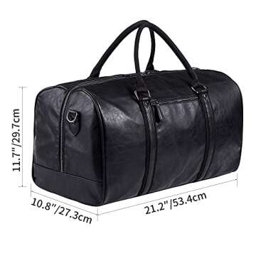Oversized Travel Duffel Bag, Waterproof Leather Weekend bag Gym Sports Overnight Large Carry On Hand Bag-Black