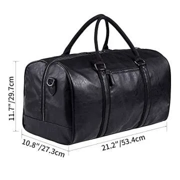 Oversized Travel Duffel Bag, Waterproof Leather Weekend bag Gym Sports Overnight Large Carry On Hand Bag-Black