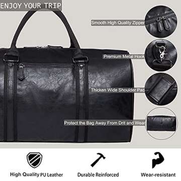 Oversized Travel Duffel Bag, Waterproof Leather Weekend bag Gym Sports Overnight Large Carry On Hand Bag-Black