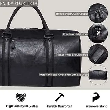 Oversized Travel Duffel Bag, Waterproof Leather Weekend bag Gym Sports Overnight Large Carry On Hand Bag-Black