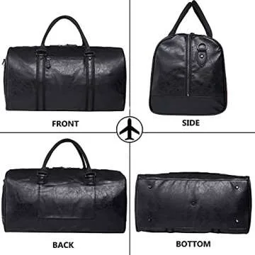 Oversized Travel Duffel Bag, Waterproof Leather Weekend bag Gym Sports Overnight Large Carry On Hand Bag-Black