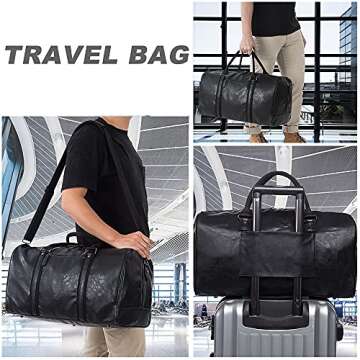 Oversized Travel Duffel Bag, Waterproof Leather Weekend bag Gym Sports Overnight Large Carry On Hand Bag-Black