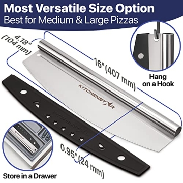 16" Pizza Cutter Rocker Blade with Protective Cover and Versatility