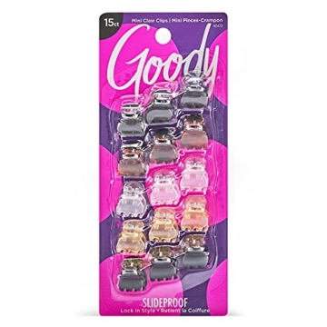 Goody SlideProof Classics Mini Claw Clips - 15 Ct, Assorted Neutrals, Secure Grip Hair Accessories f...
