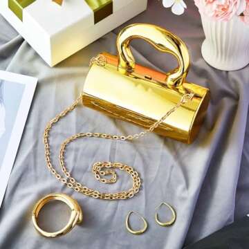 Quelay 3 Pcs Gold Clutch Purse Jewelry Set Clutch Purses for Women Jewelry Sets for Women Formal Acrylic Clutch Bracelet Earrings Silver Accessories for Evening Wedding Prom