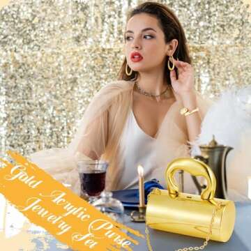 Quelay 3 Pcs Gold Clutch Purse Jewelry Set Clutch Purses for Women Jewelry Sets for Women Formal Acrylic Clutch Bracelet Earrings Silver Accessories for Evening Wedding Prom