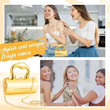 Quelay 3 Pcs Gold Clutch Purse Jewelry Set Clutch Purses for Women Jewelry Sets for Women Formal Acrylic Clutch Bracelet Earrings Silver Accessories for Evening Wedding Prom