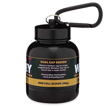 OnMyWhey - Protein Powder and Supplement Funnel Keychain, Portable to-Go Container for The Gym, Workouts, Fitness, and Travel - TSA Approved, Combo 2-Pack w/ 1 Modern & 1 Classic