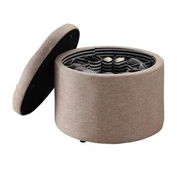 Convenience Concepts Designs4Comfort Round Shoe Ottoman, Tan Fabric
