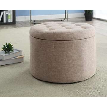 Convenience Concepts Designs4Comfort Round Shoe Ottoman, Tan Fabric