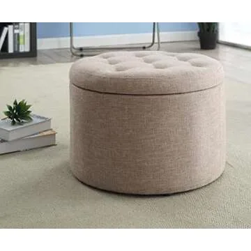 Convenience Concepts Round Shoe Ottoman in Tan Fabric