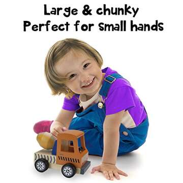 Wooden Wheels Tough Jobs Pack: Natural Beech Wood Tractor, Pickup Truck, and Cement Mixer