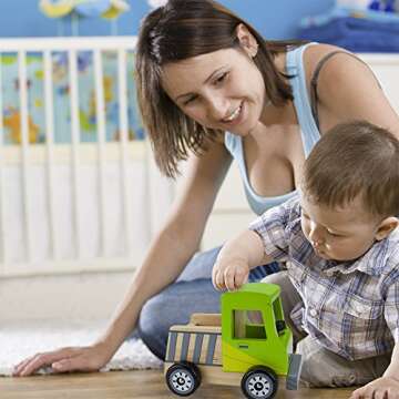 Wooden Wheels Tough Jobs Pack: Natural Beech Wood Tractor, Pickup Truck, and Cement Mixer