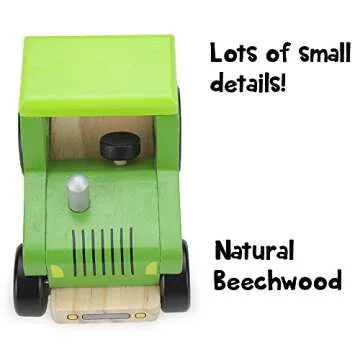 Wooden Wheels Tough Jobs Pack: Natural Beech Wood Tractor, Pickup Truck, and Cement Mixer