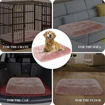 OXS Dog Bed Long Plush Calming Pet Bed, Comfortable Faux Fur Washable Crate Mat with Anti-Slip Backing for Jumbo Large Medium Dogs