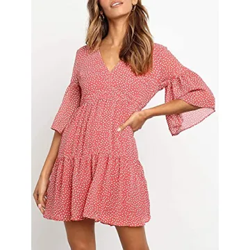 Buy MITILLY Women's V Neck Ruffle Pink Polka Dot Dress