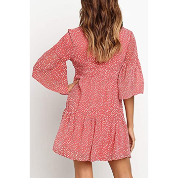 Buy MITILLY Women's V Neck Ruffle Pink Polka Dot Dress