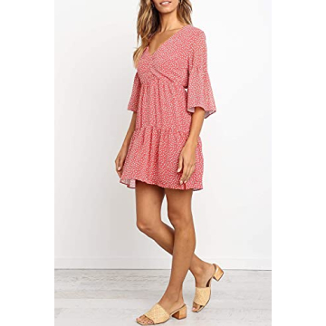 Buy MITILLY Women's V Neck Ruffle Pink Polka Dot Dress