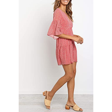Buy MITILLY Women's V Neck Ruffle Pink Polka Dot Dress