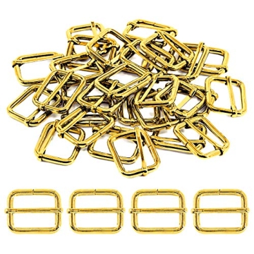 Swpeet 60Pcs 1 Inch / 25mm Gold Heavy Duty Metal Rings Metal Rectangle Adjuster Triglides Slides Buc...