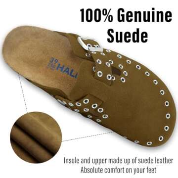 HALOFIVE Women's Mules & Clogs - Comfortable Leather Cork Footbed Shoes
