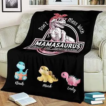 Personalized Don't Mess with Mamasaurus Blanket for Moms