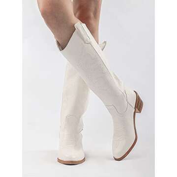 WIRALOMI Women's Stylish Embroidered Cowgirl Boots with Chunky Heel