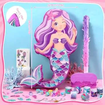 Hungdao 63 Pcs Mermaid Party Favors Mermaid Piñata Hairpin Slap Bracelets Ring Tattoo Sticker Keychain Under the Sea Birthday Party Supplies Classroom Prize Gift Goodie Bag Piñata Stuffers Fillers
