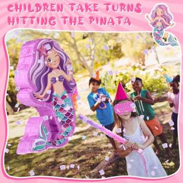 Hungdao 63 Pcs Mermaid Party Favors Mermaid Piñata Hairpin Slap Bracelets Ring Tattoo Sticker Keychain Under the Sea Birthday Party Supplies Classroom Prize Gift Goodie Bag Piñata Stuffers Fillers