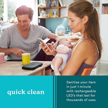 Homedics UV Clean Portable Sanitizer – Rechargeable UV Light Sanitizer and Sterilizer Box - Kills 99.9% of Airborne Contaminates, Fits Masks, Makeup Brushes, Glasses, Cell Phones, Keys, Black