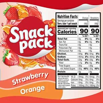 Snack Pack Strawberry and Orange Flavored Juicy Gels, 4 Count Snack Cups