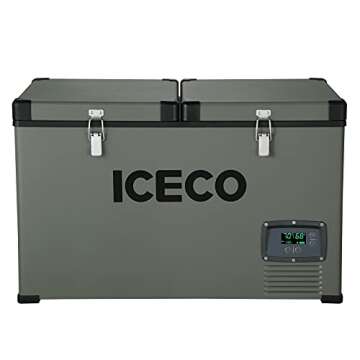 ICECO 68.6 Quart Double Zone Independent Control Portable Car Refrigerator with SECOP Compressor, AC 110V/ DC 12V Freezer for Car, Home, Camping, RV 0°F to 50°F & Freezer Insulated Transit Bag