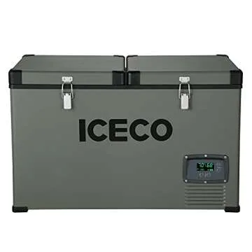 ICECO 68.6 Quart Double Zone Independent Control Portable Car Refrigerator with SECOP Compressor, AC 110V/ DC 12V Freezer for Car, Home, Camping, RV 0°F to 50°F & Freezer Insulated Transit Bag