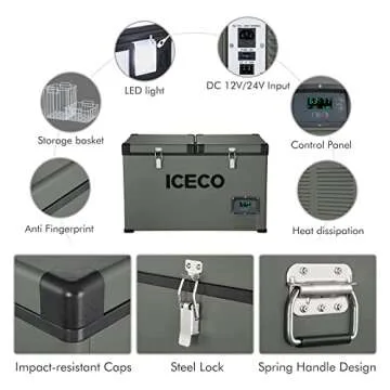 ICECO 68.6 Quart Double Zone Independent Control Portable Car Refrigerator with SECOP Compressor, AC 110V/ DC 12V Freezer for Car, Home, Camping, RV 0°F to 50°F & Freezer Insulated Transit Bag