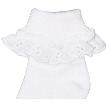 Jefferies Socks baby girls Newborn Eyelet Lace 3 Pair Pack infant and toddler socks, White, 12-24 Mo...