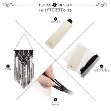 Biora Macrame Wall Hanging Boho Wall Decor Home Art Woven Decoration Black Tapestry For Living Room, Bedroom decor, Nursery, Party Decorations, Wedding and Office 16 W x 31 L