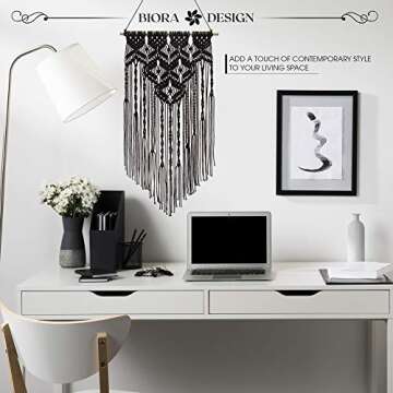Biora Macrame Wall Hanging Boho Wall Decor Home Art Woven Decoration Black Tapestry For Living Room, Bedroom decor, Nursery, Party Decorations, Wedding and Office 16 W x 31 L