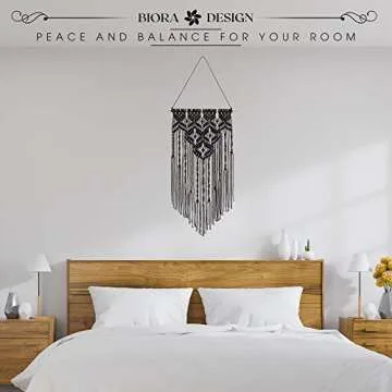 Biora Macrame Wall Hanging Boho Wall Decor Home Art Woven Decoration Black Tapestry For Living Room, Bedroom decor, Nursery, Party Decorations, Wedding and Office 16 W x 31 L