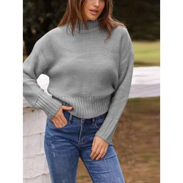 DEEP SELF Women's Casual Pullover Sweater Crew Neck Batwing Long Sleeve Oversized Sweater Chunky Kni...