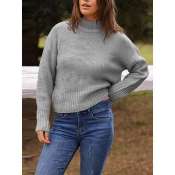 DEEP SELF Women's Casual Pullover Sweater Crew Neck Batwing Long Sleeve Oversized Sweater Chunky Knit Fall Fashion Sweaters Trendy Tops Plus Size Grey