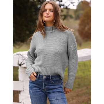 DEEP SELF Women's Casual Pullover Sweater Crew Neck Batwing Long Sleeve Oversized Sweater Chunky Knit Fall Fashion Sweaters Trendy Tops Plus Size Grey