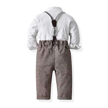 Moyikiss Studio Toddler Dress Suit Baby Boys Gentleman Clothes Sets Bow Ties Shirts + Suspenders Pan...