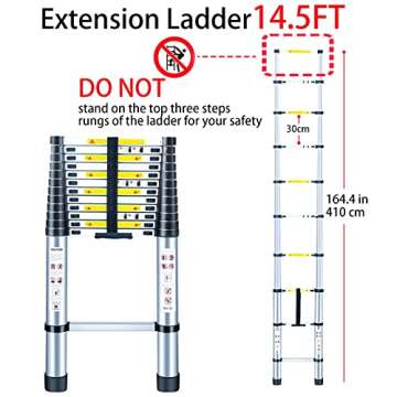 Yooikeey® 14.5FT Telescoping Ladder, Aluminum Telescopic Extension Ladder EN131 and CE Standard, Lightweight Collapsible Ladder Max Load 330lbs, Portable Folding Ladder for Home, Outdoor
