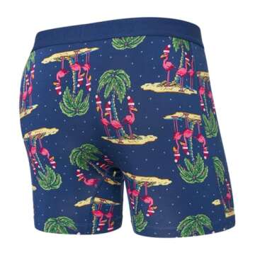 SAXX Underwear Co. Men's Vibe Super Soft Boxer Brief, Holidays In Paradise-Blue, Large