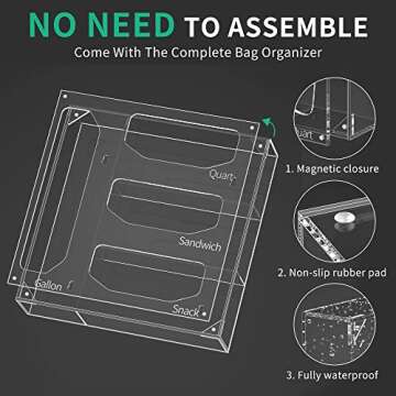 NPPLUS Bag Storage Organizer, Acrylic Baggie Organizer, Compatible With Gallon, Slide Quart, Sandwich And Snack Bags (Hexagonal Opening,Clear)