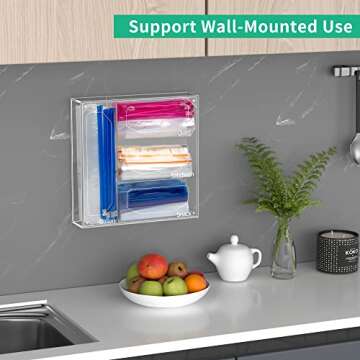 NPPLUS Bag Storage Organizer, Acrylic Baggie Organizer, Compatible With Gallon, Slide Quart, Sandwich And Snack Bags (Hexagonal Opening,Clear)