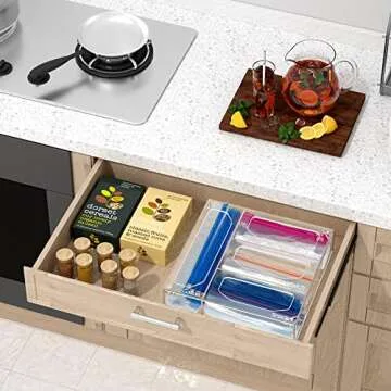 NPPLUS Bag Storage Organizer, Acrylic Baggie Organizer, Compatible With Gallon, Slide Quart, Sandwich And Snack Bags (Hexagonal Opening,Clear)