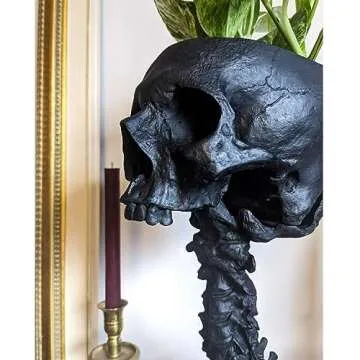 TPILEASNE Skull Planter & Spine Stand, Skull with Backbone Flower Pot, Resin Human Skeleton Plant Planter, Halloween Statue Ornament, Skulls Pot for Succulents, Gothic Spooky Halloween Home Décor